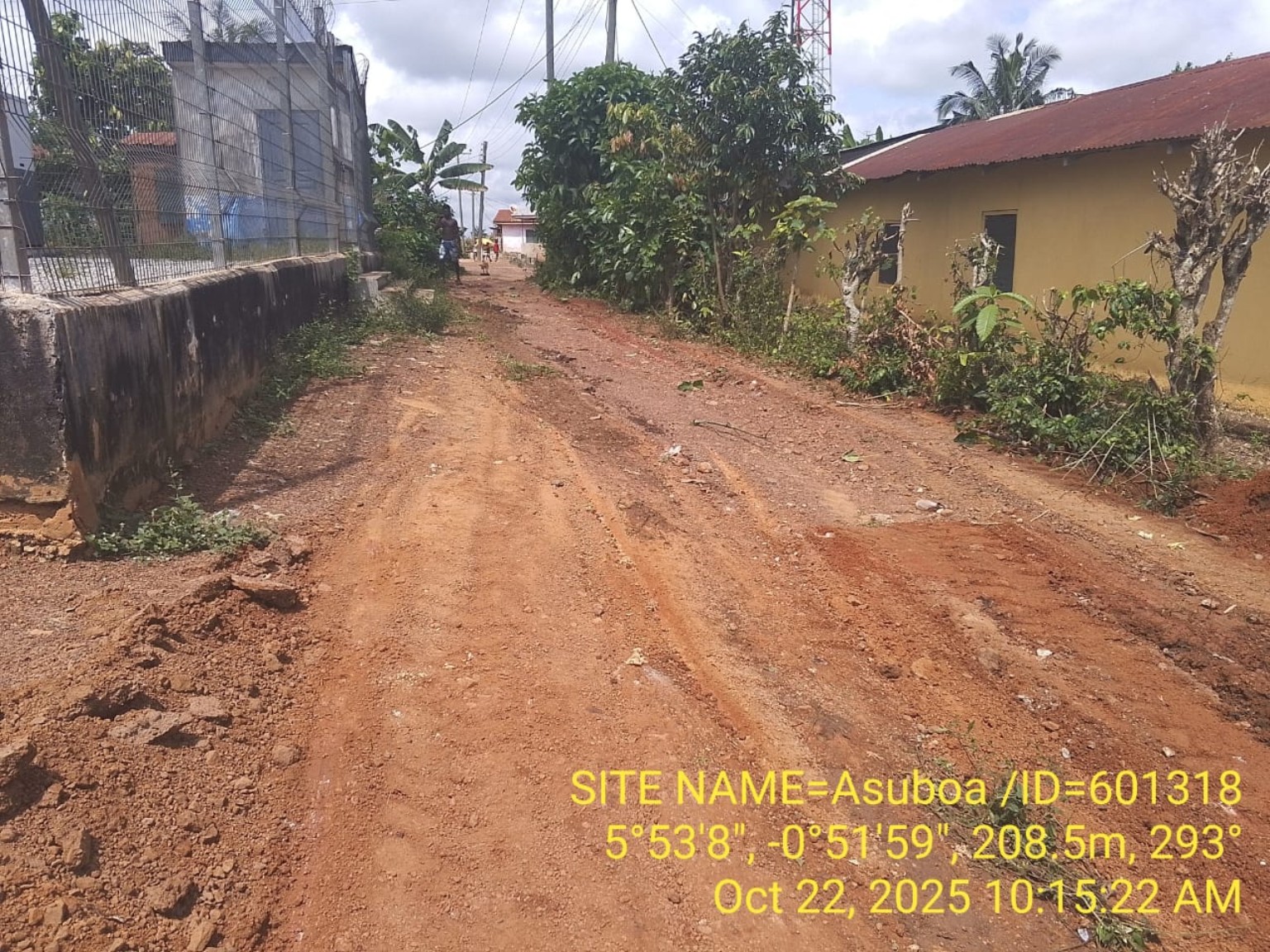 Unpaved access road prepared for civil improvement works