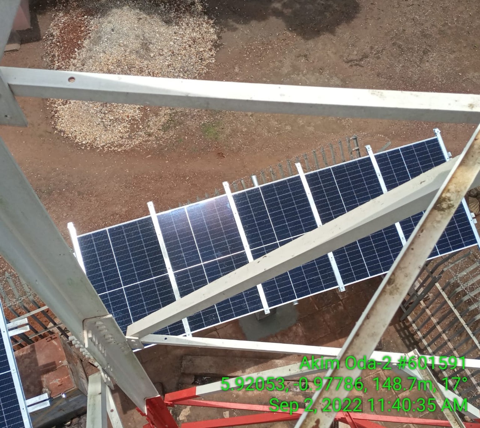 Solar panel array mounted at a telecommunications site