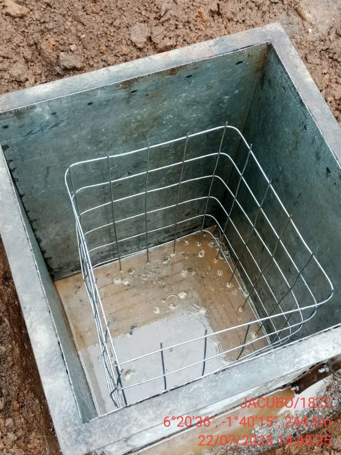 Reinforcement cage installed inside a foundation form